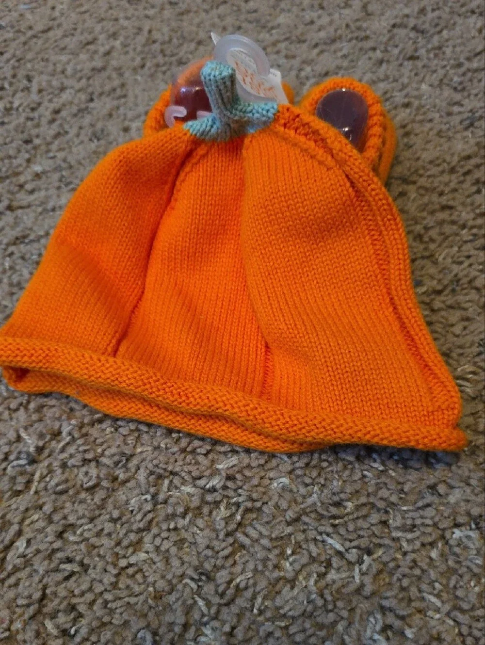 Carter's Bright Orange Knit Baby Booties with Jack-O'-Lantern Face